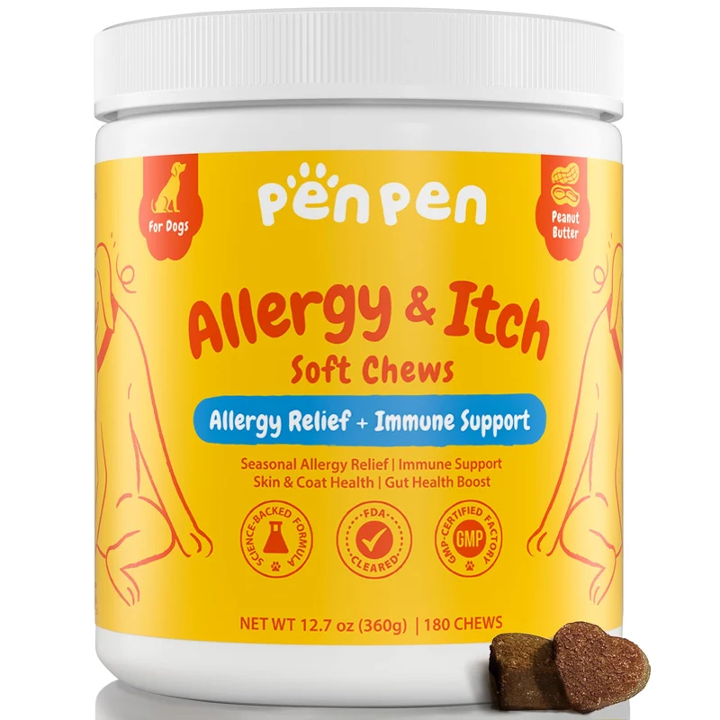 PENPEN Friandises Allergie Chiens – Omega 3, Immunité & Peau, Soulagement démangeaisons, Beurre d'arachide (180 friandises)