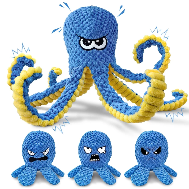 LEGEND SANDY Octopus — Jouets interactifs pour chiens (4 pièces) | Peluche robuste, puzzle et sifflement