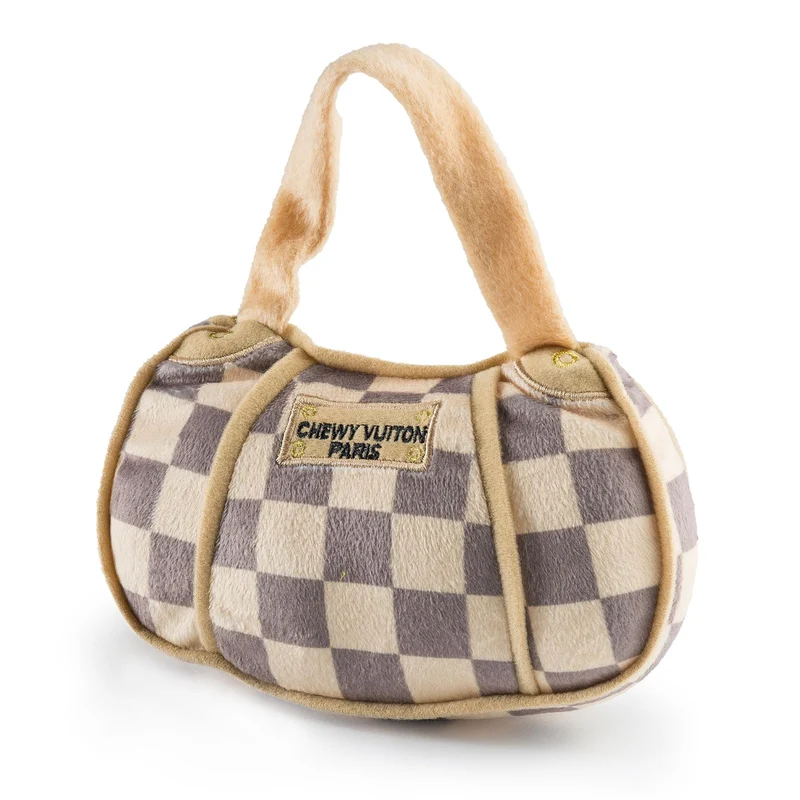 Haute Diggity Dog Checker Chewy Vuiton Sac à Main – Jouet Plush Parodie pour Chiens (Grand Modèle)