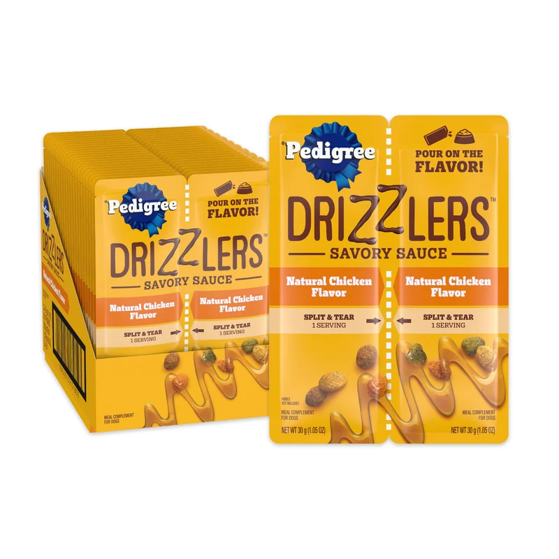 Pedigree Drizzlers – Sauce savoureuse pour croquettes, poulet naturel, 60 g, 22 sachets