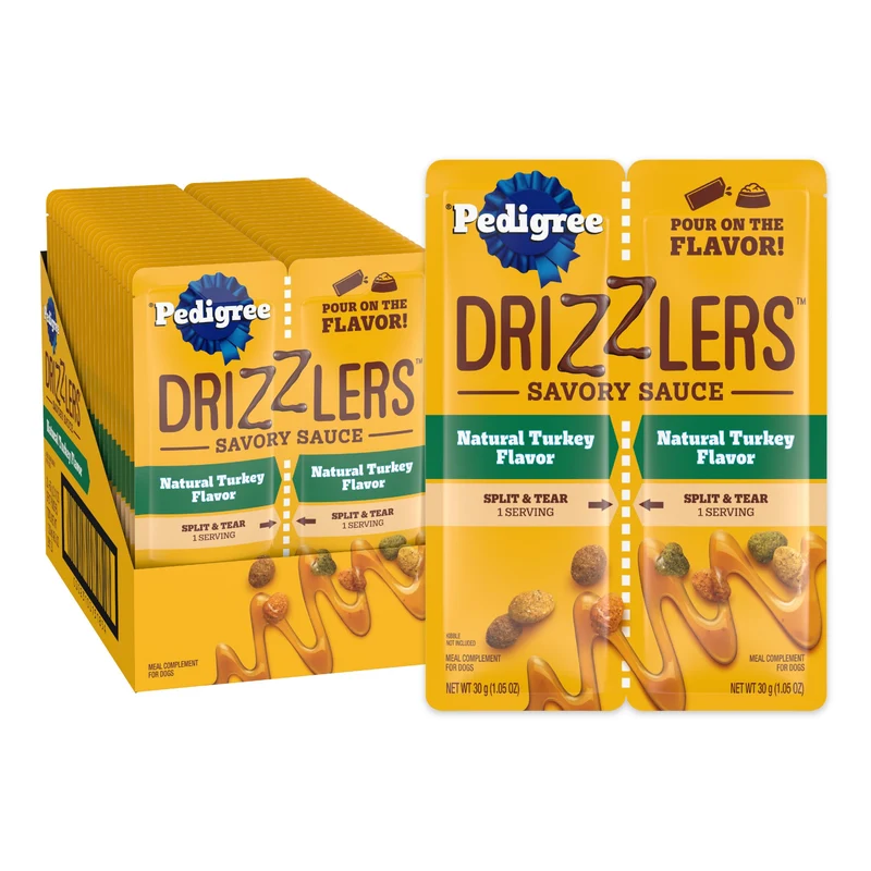 Pedigree Drizzlers Sauce Savoureuse à la Dinde — Poches doubles 60 g, 22 sachets (44 portions)