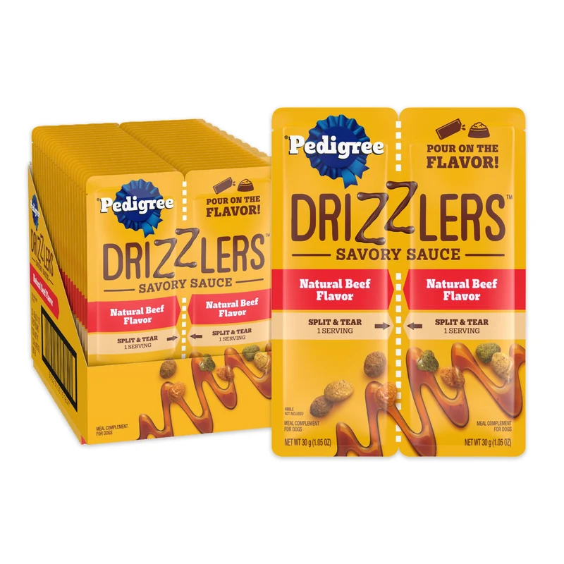 Pedigree Drizzlers – Sauce Savoureuse pour Chiens, Sachets Double-Portion 60 g (22 sachets, 44 portions au total)