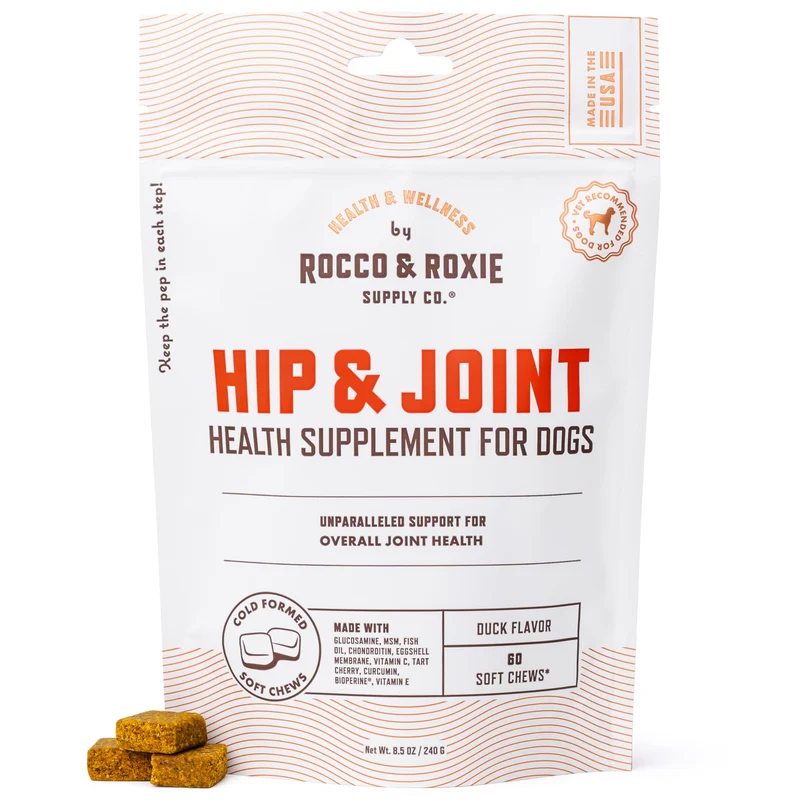 Rocco & Roxie Supplément Articulations Chiens • Friandises Canard Molles, Glucosamine, Chondroïtine, MSM