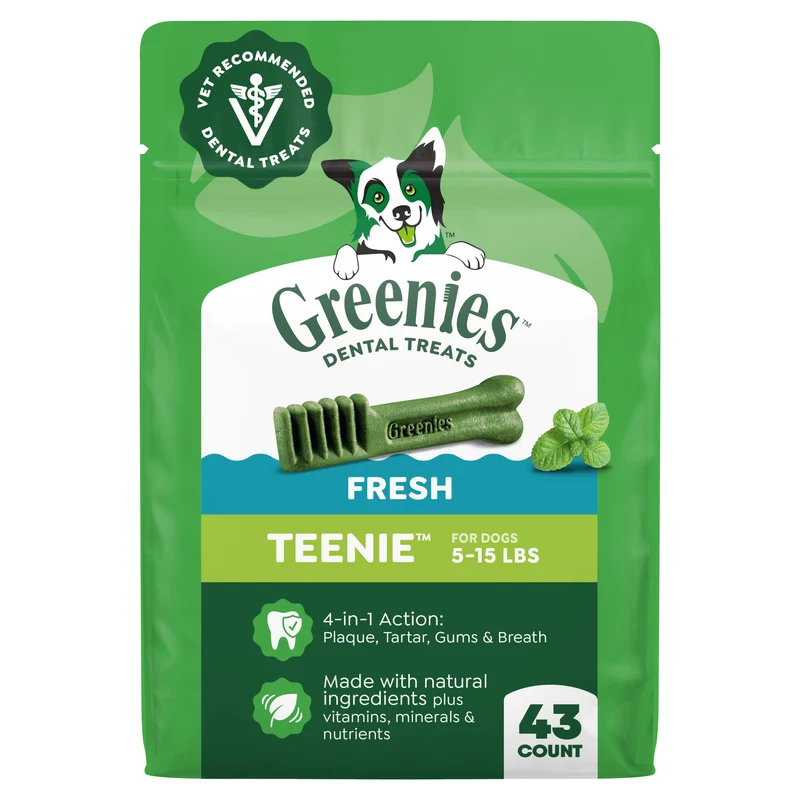 Greenies Friandises Dentaires pour Chiens – Taille Teeny, Naturelles, Recommandées par les Vétérinaires, Paquet 12 oz (43 bouchées)
