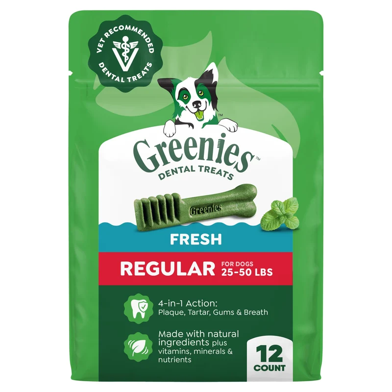 Greenies Friandises Dentaires Naturelles pour Chiens – Taille Standard, Saveur Menthe, Pack 12 oz (12 pièces)