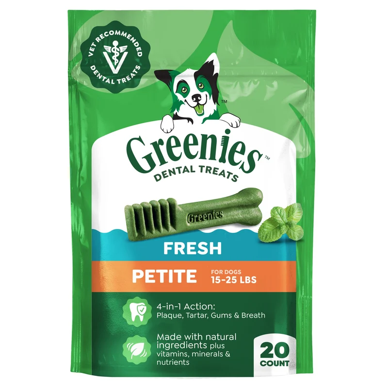 Greenies Friandises Dentaires Naturelles pour Chien Adulte – Taille Petite, Saveur Fraîche, Paquet de 340 g, 20 pièces – Recommandé par les Vétérinaires