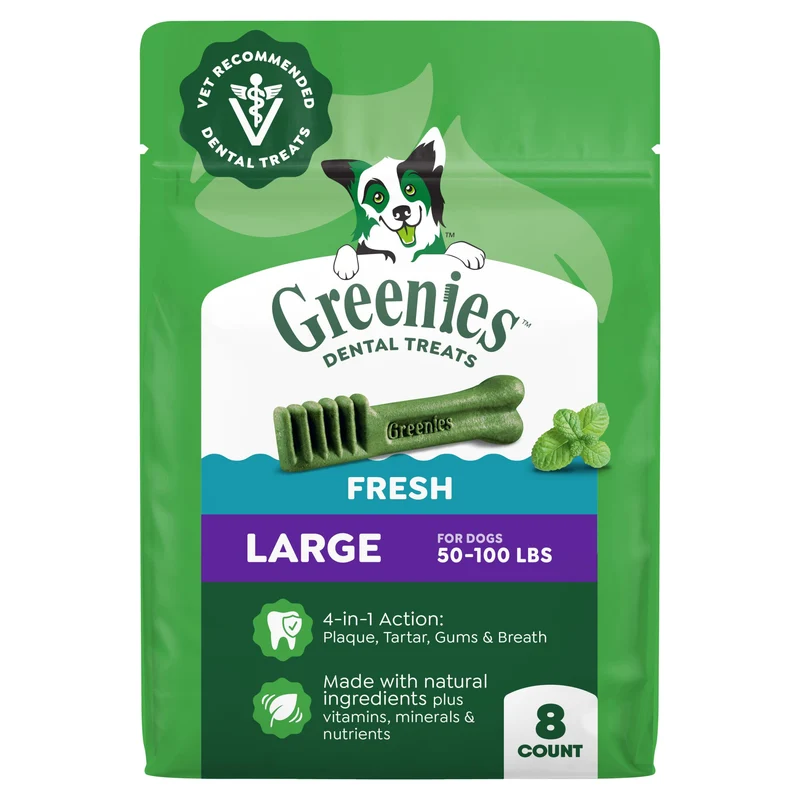 Friandises Dentaires Greenies pour Chien — Grande Taille, Menthe, 12 oz, Recommandées par les Vétérinaires