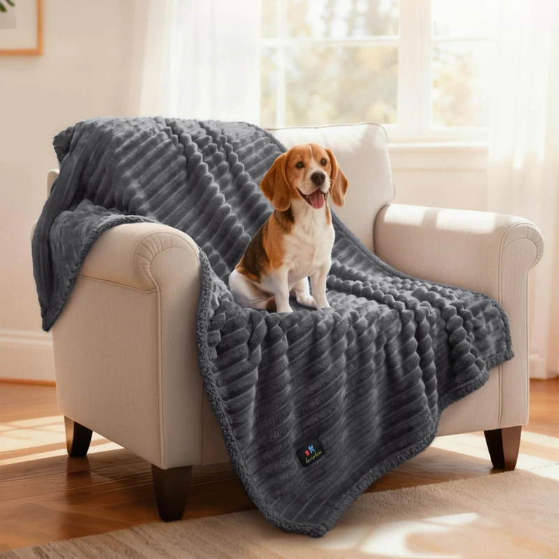 Luciphia Couverture pour Chien Moyen à Grand – Douceur Flanelle Double-Face, Lavable en Machine, Gris Pierre 57x40