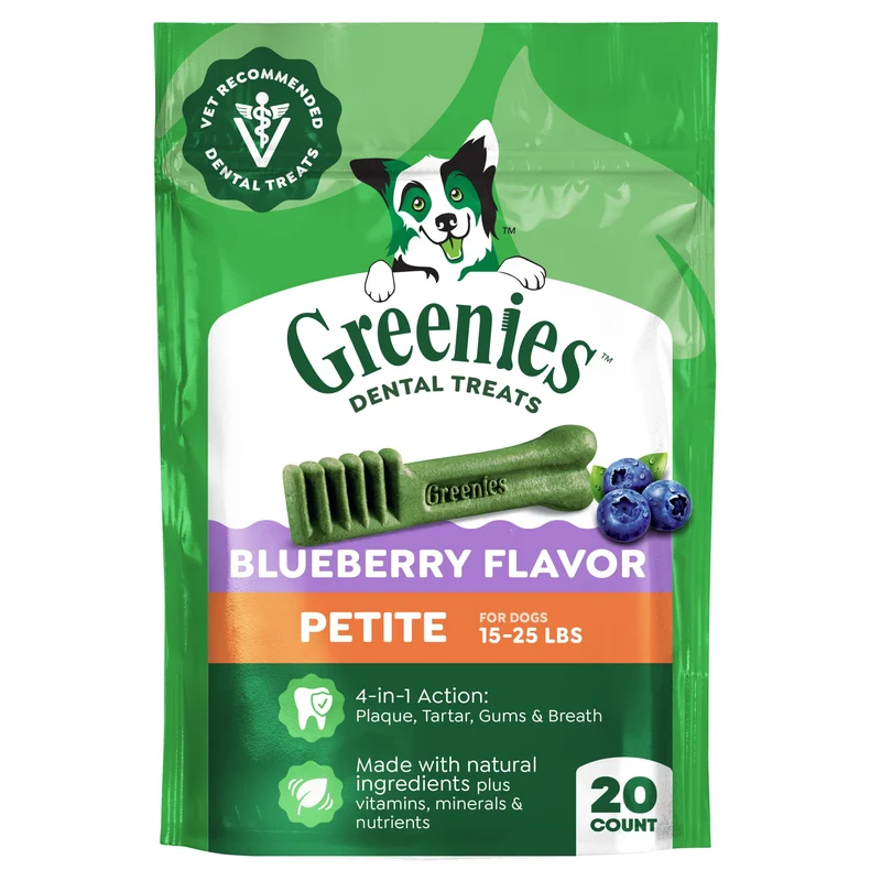 Greenies Friandises Dentaires pour Chiens Adultes — Petite Taille Myrtille, 20 bouchées (340 g) – Recommandé par les vétérinaires