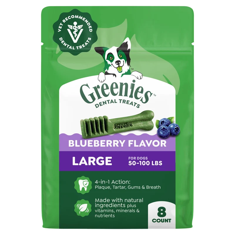 Friandises dentaires Greenies pour chiens — Grande taille, saveur myrtille, 12 oz (8 bâtonnets) — Recommandées par les vétérinaires
