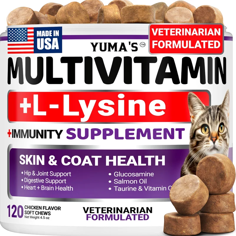 YUMA'S Friandises Multivitamines pour Chats – Taurine, L-Lysine, Oméga-3, Canneberge