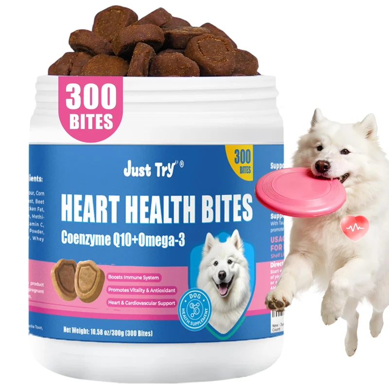 Just Try CoQ10 Cardio pour Chiens – Bouchées au Poulet, Taurine, 300 bouchées