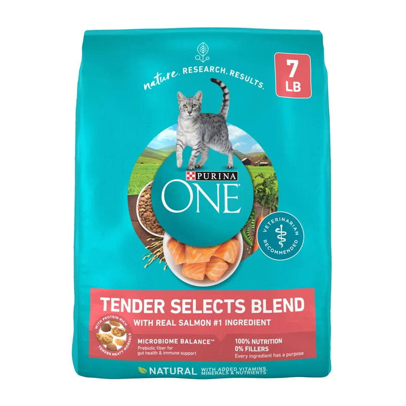 Purina ONE Nourriture Sèche pour Chat Tender Selects Blend au Saumon – Sac de 3,2 kg