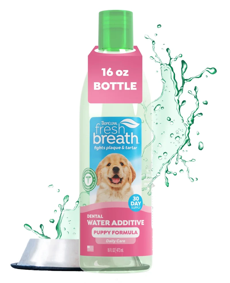 TropiClean Additif Eau Haleine Fraîche pour Chiots – Nettoyage des Dents et Rafraîchissement de l’Haleine, Sans Dentifrice ni Brosse, 473 ml