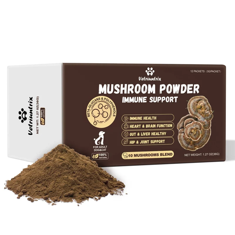 Vetriuntrix Mélange bio de champignons médicinaux pour chiens et chats – 10 variétés, 50% bêta-glucanes – 36 g