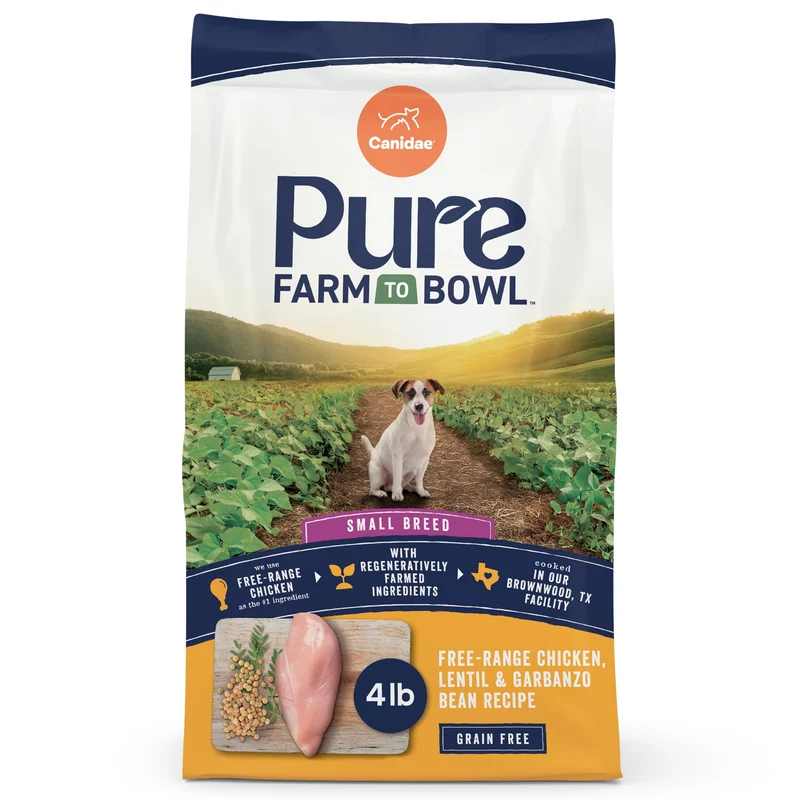 CANIDAE Pure Ferme au Bol pour Petites Races – Poulet Fermier, Lentilles & Pois Chiches, 4 lb