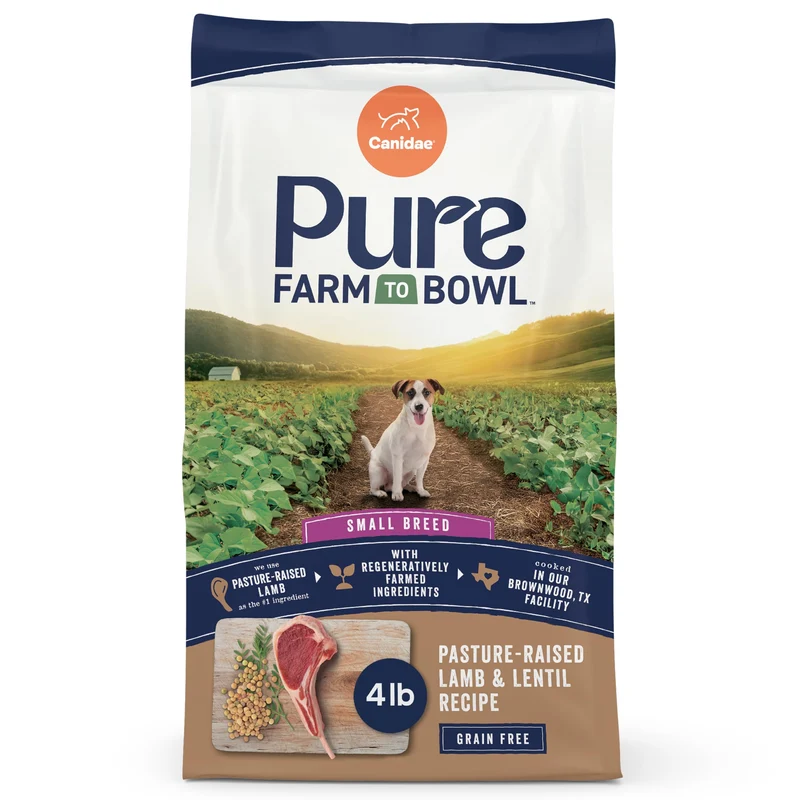 CANIDAE Pure – De la ferme à la gamelle, Petite Race, Agneau élevé au pâturage et Lentilles, 1,8 kg (4 lb)