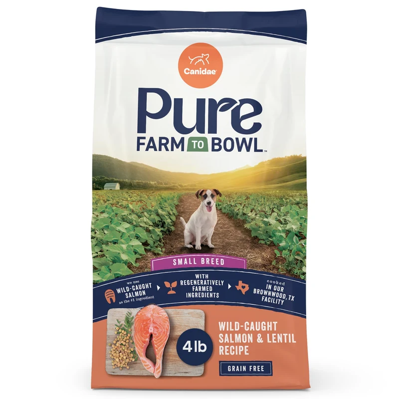 CANIDAE Pure Farm to Bowl – Petite Race, Saumon Sauvage et Lentilles, 1,8 kg (environ 4 lb)