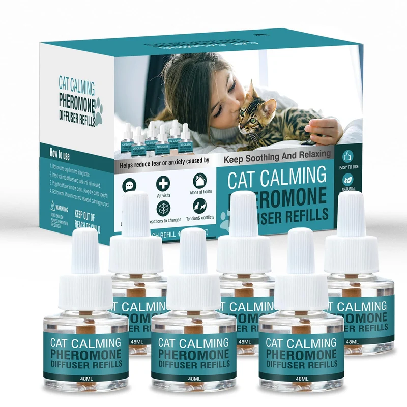MAZHAOX Diffuseur Calmants pour Chats – Recharge 6x48 ml, 180 Jours, Compatible Tous Chats