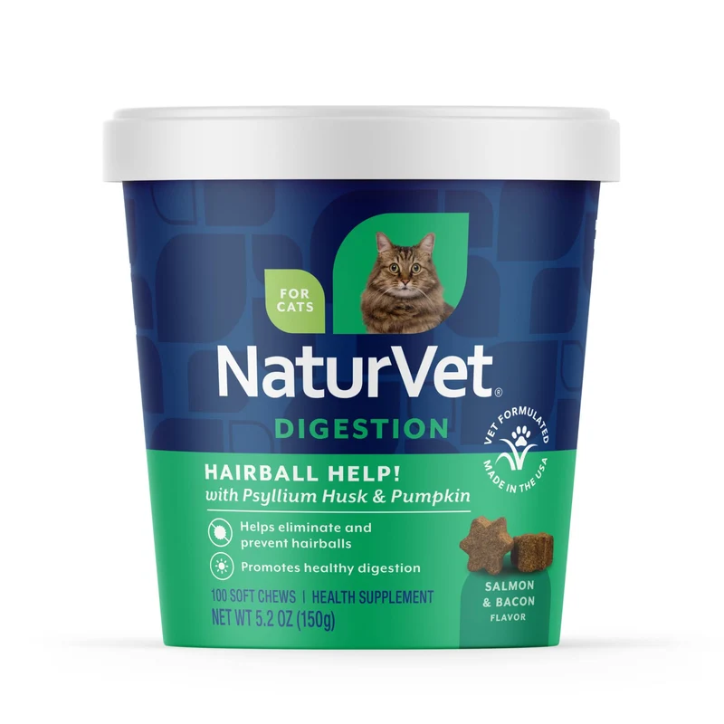 NaturVet – Aide Boules de Poils pour Chats avec Citrouille – 100 bouchées molles, sans blé