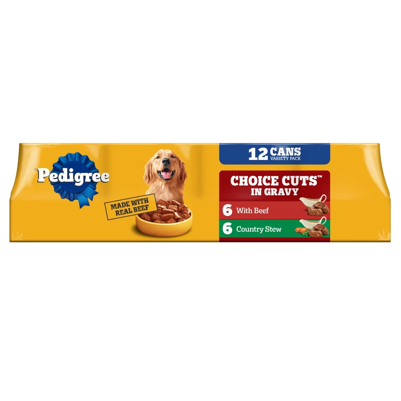 Pedigree – Morceaux Choisis dans Sauce, Boîtes Humides pour Chiens Adultes, Boeuf & Ragoût Campagnard, Lot de 12 boîtes de 374 g
