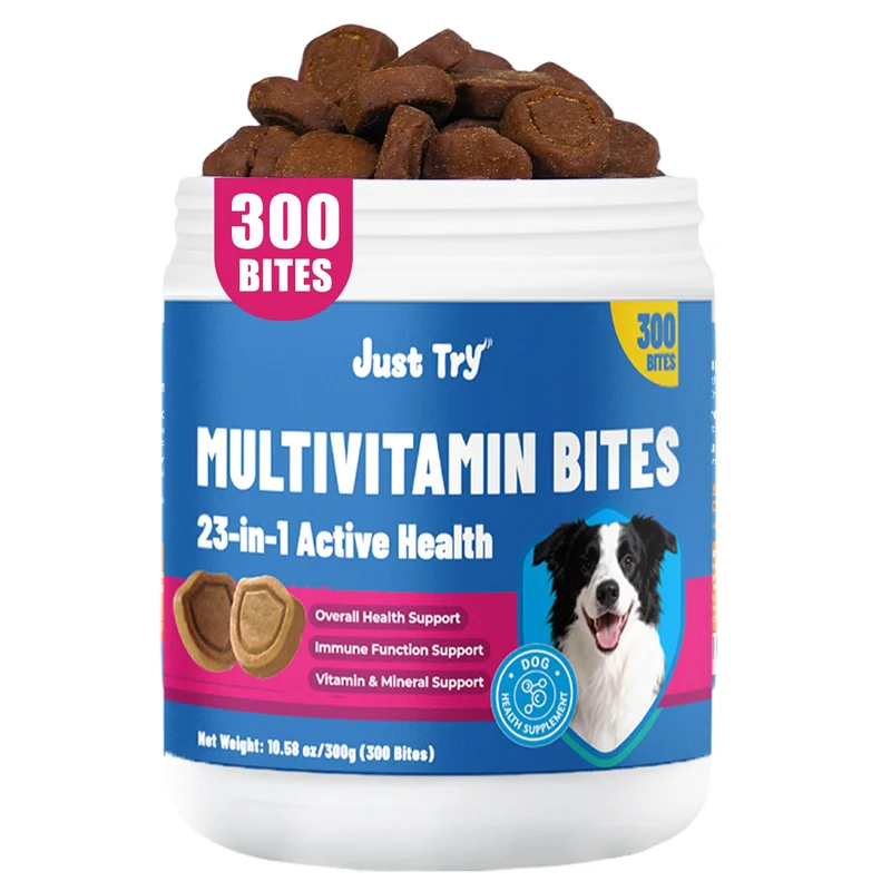 Just Try 300 Bouchées Multivitamines Chiens 23-en-1 – Soutien Articulations, Peau et Vision (300 g)