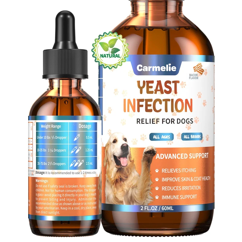 Carmelie – Soulagement naturel de la levure pour chiens | 60 ml saveur bacon fumé
