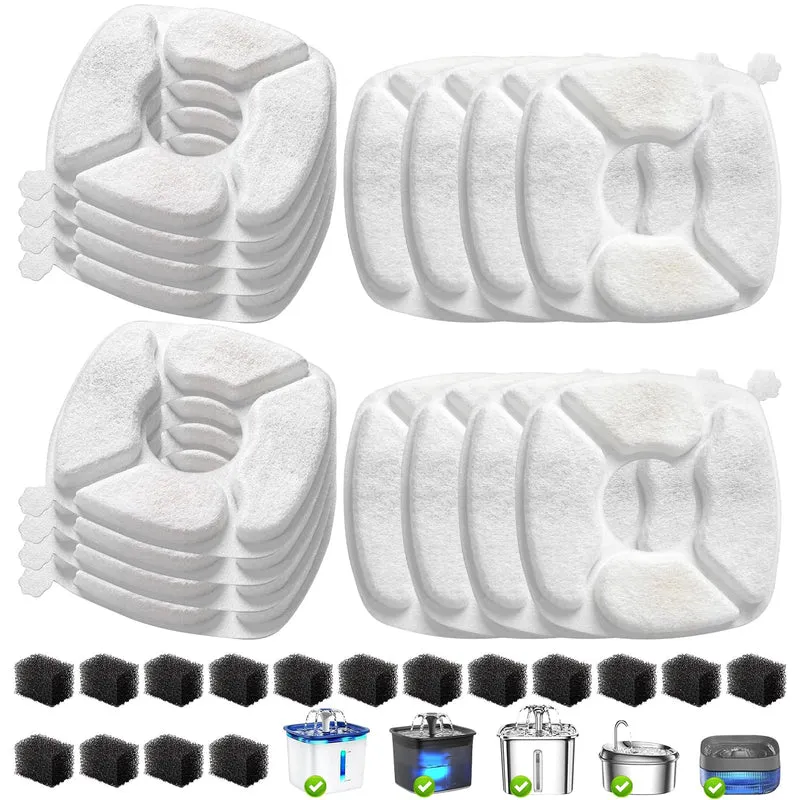 VANVE : 32 filtres pour fontaine chat – 16 filtres + 16 éponges, compatibilité 95oz-2-8l / 67oz-2l / 135oz-4l