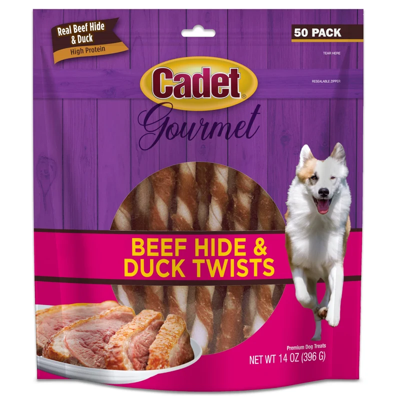 Cadet Gourmet – Bâtonnets torsadés en peau de bœuf saveur canard, longue durée, 50 pièces
