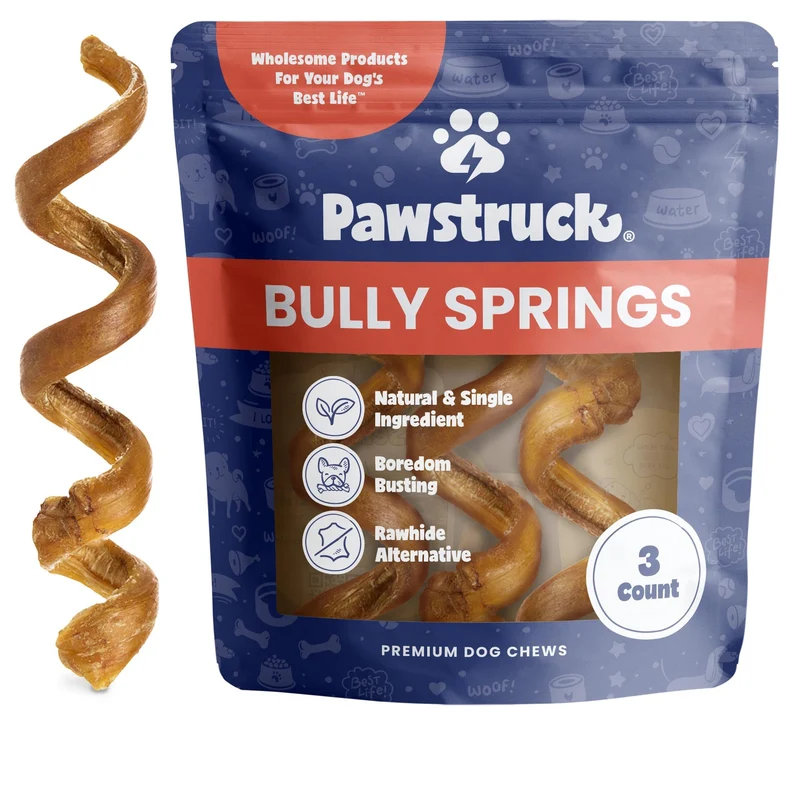 Pawstruck Spirales Bully Stick 6 pouces – 3 Paquets, 100% Boeuf, Sans Cuir, Digestible, Faible Odeur