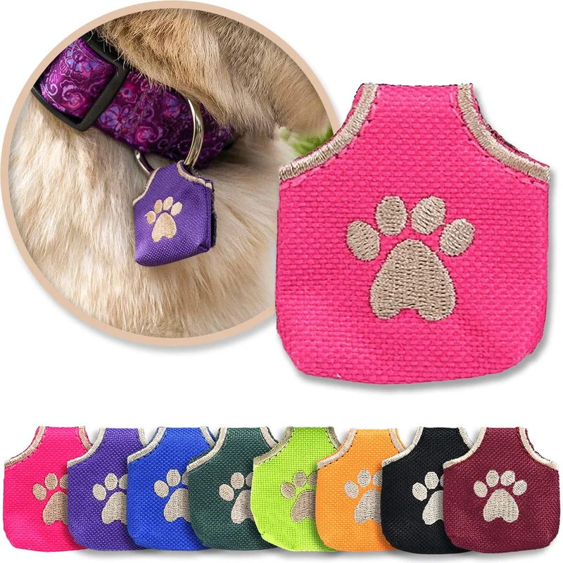 Woofhoof Étui Silencieux pour Médailles de Chien – Patte Rose, Nylon Durable, Ajustement Universel