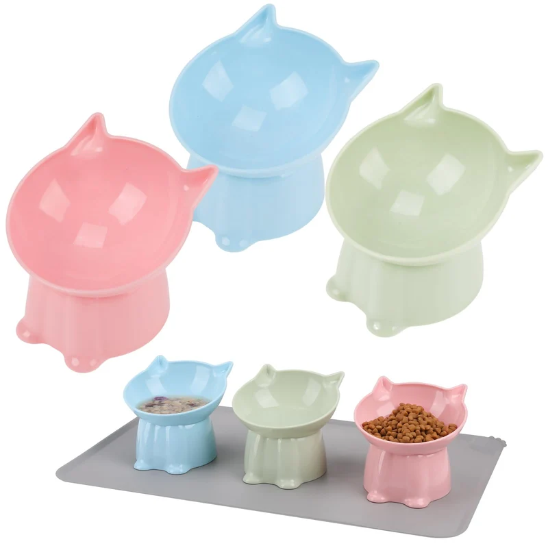Hoemwarm - 3 Gamelles surélevées pour Chat 15° avec Tapis Silicone – Confort et Hygiène