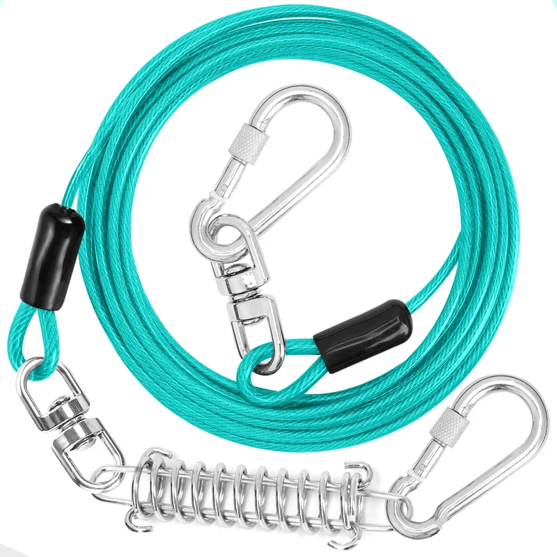 jenico Câble Tie-Out pour Chien – 10–150 ft, Crochet Pivotant et Ressort Amortisseur, Laisse Extérieure et Camping (jusqu’à 500 livres)