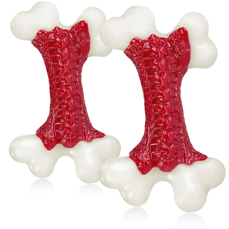 Kseroo Lot de Deux Os en Nylon Indestructibles pour Gros Mâcheurs – Saveur Boeuf (Rouge)