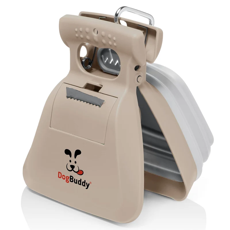 DogBuddy Ramasseur Déjections Canins Portable — Outil Tout-en-Un, Laisse et Sacs Inclus (Grand, Taupe)