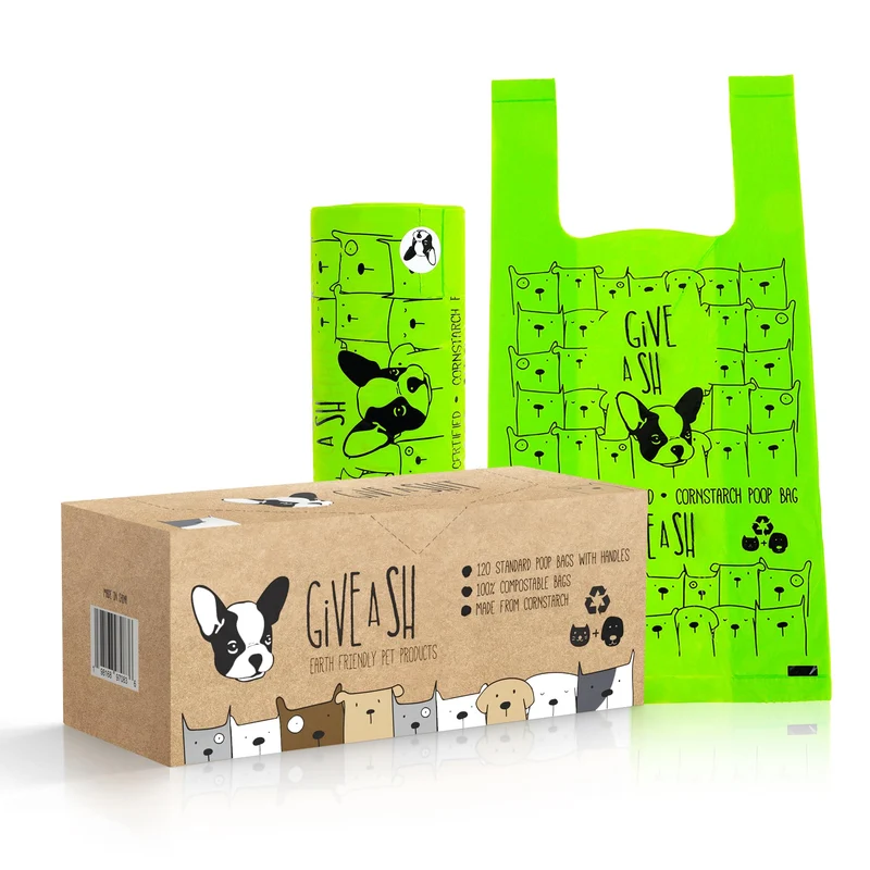 G.A.S Sacs Compostables pour Chien avec Poignée – 120 Sacs, 10% Vers Charité, Certifiés ASTM D6400 & EN 13432