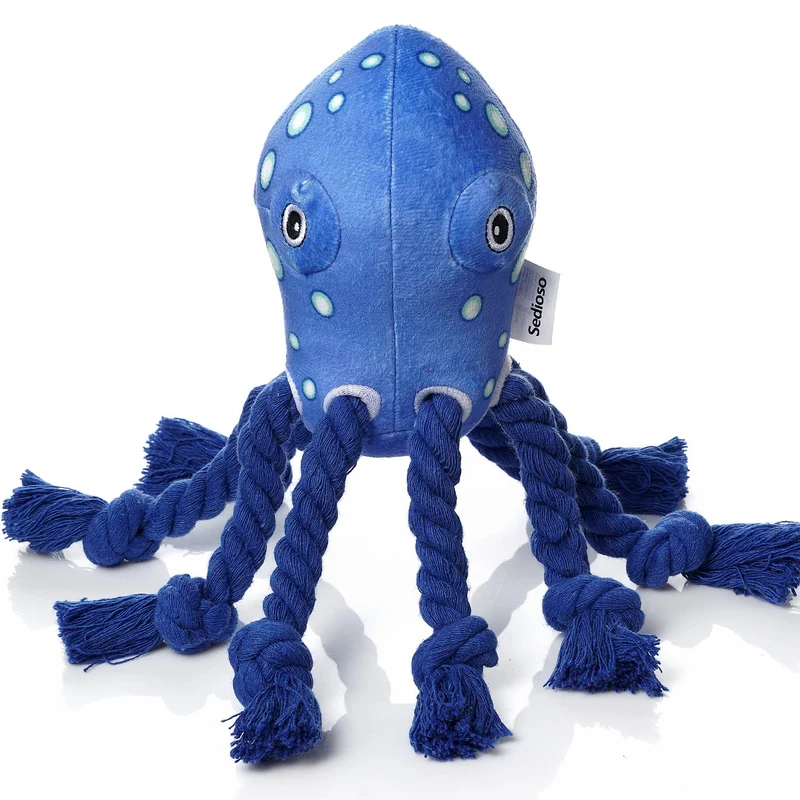 Sedioso Octopus — Jouet en peluche pour chiens de grande taille, coton naturel et interaction ludique