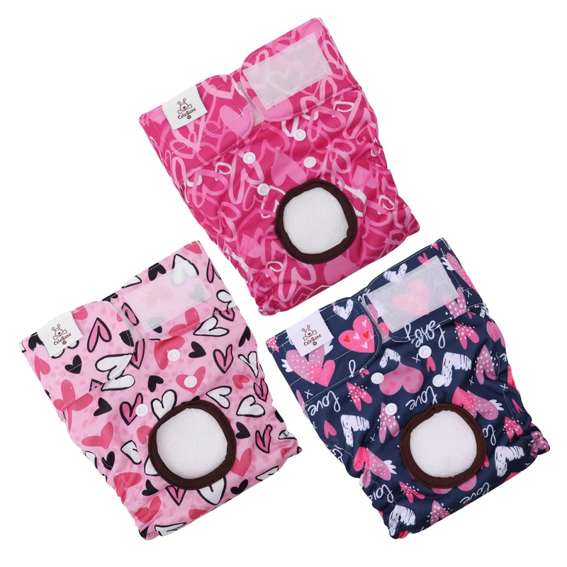 CuteBone Couches pour Chien Femelle – Lavables, Tailles Petit à Moyen, 3 Paquets