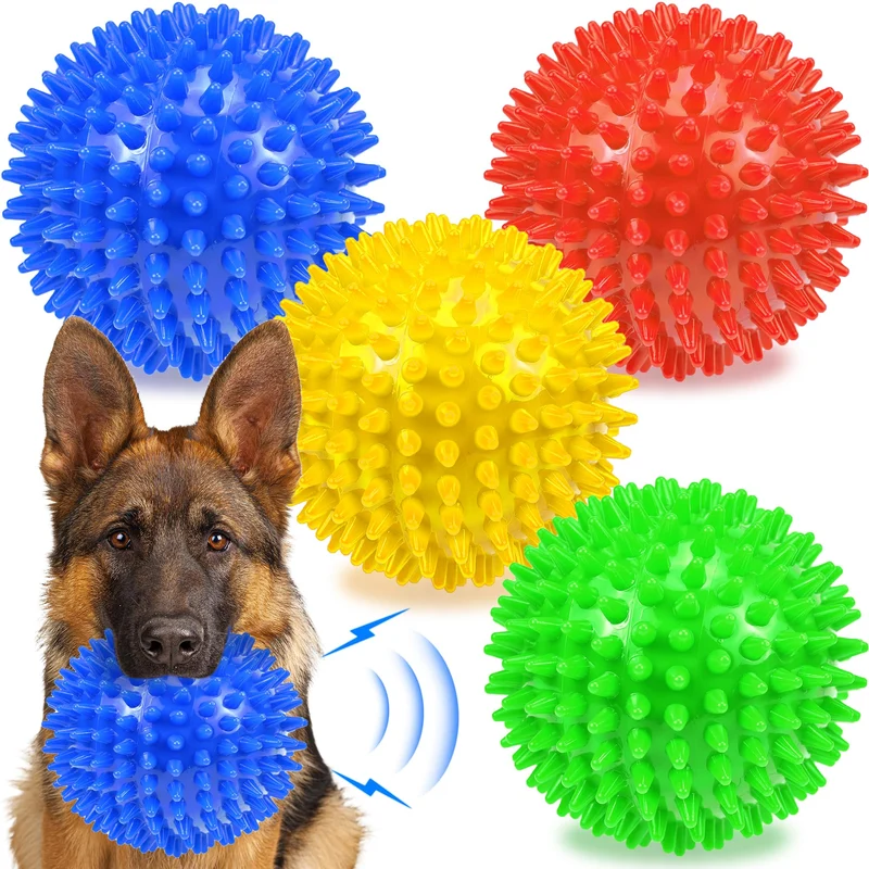 Ousiya Balles Chien 4,5 pouces – Balle Picots Siffante Durable (Pack 4)