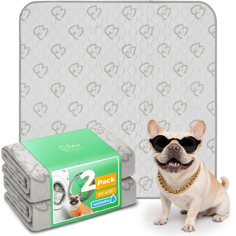 FXW Tapis Pipi Lavables pour Chiens – Carré 35 pouces, Kaki, 2 Packs