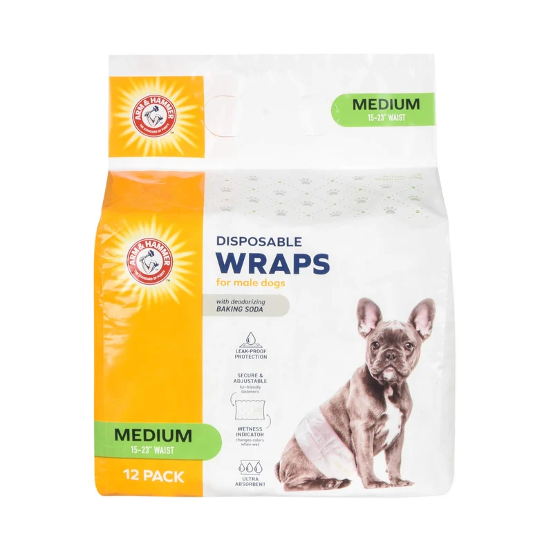 Arm & Hammer Bande ventrale jetable pour chiens mâles – Taille moyenne (15–23 po), 2 paquets, 12 unités, absorption élevée et contrôle des odeurs