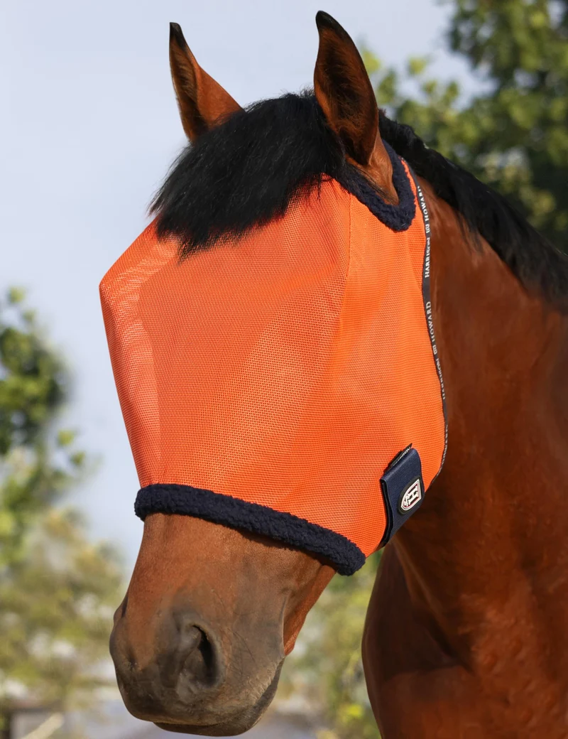 Masque anti-mouches cheval Harrison Howard All Round – UV, polaire, orange vif, taille L