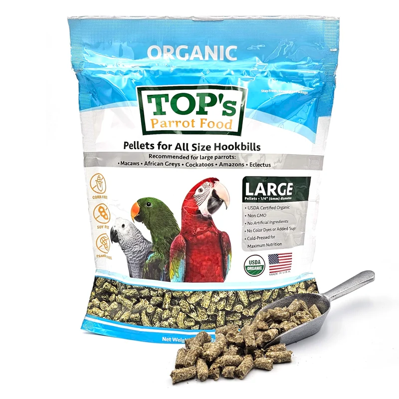 TOP's Parrot Food Pellets Hookbills – Pour Petits, Moyens et Grands Perroquets – Sans OGM, Sans Arachides, Sans Maïs, Certifié Biologique USDA – 1 lb / 453 g