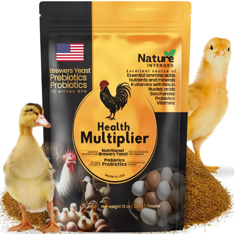 Levure de bière + Probiotiques + Niacine + Vitamines – Canards, Poules et Volaille | Nature INTENDED | Sachet refermable 10 oz