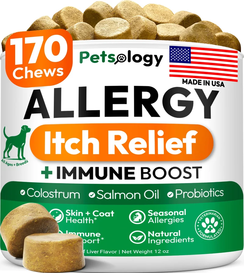 Petsology – Friandises Allergie Chiens (Oméga-3 & Probiotiques) Goût Foie-Boeuf