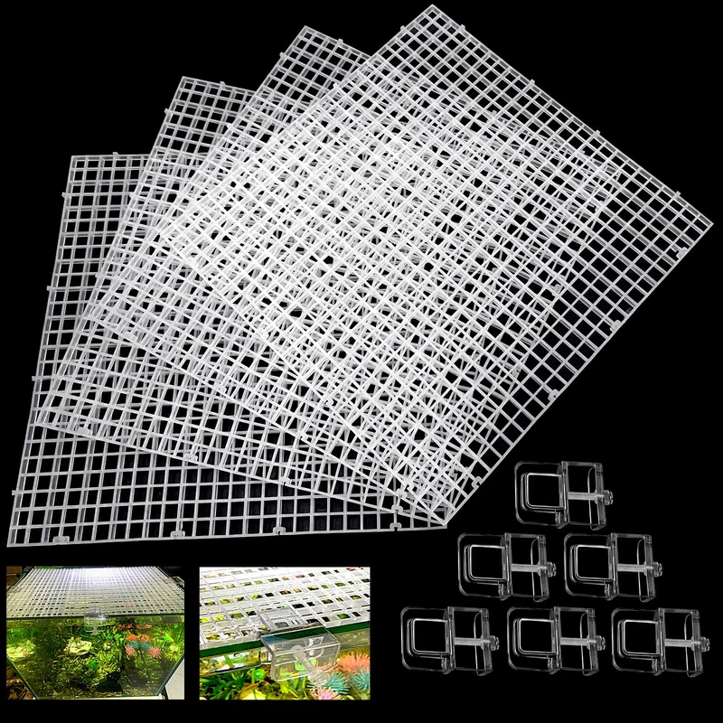 Weramics – Ensemble Couvercle Aquarium 4 Plaques, Grille Plastique et Clips (6 Pièces)