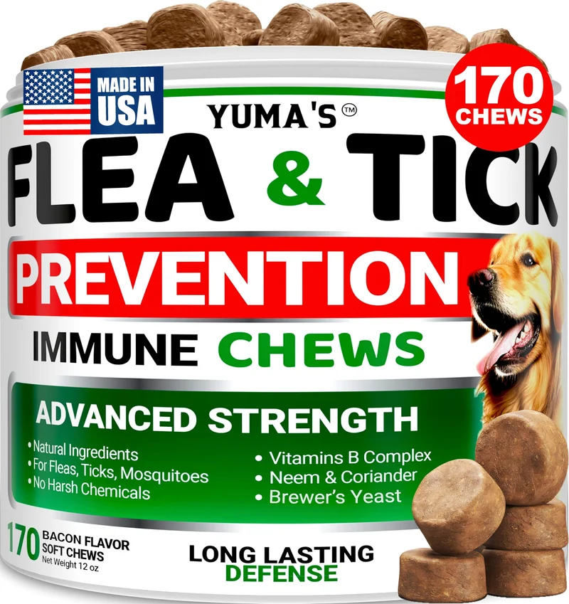 YUMA'S – Prévention naturelle anti-puces et tiques pour chiens, 170 comprimés saveur bacon