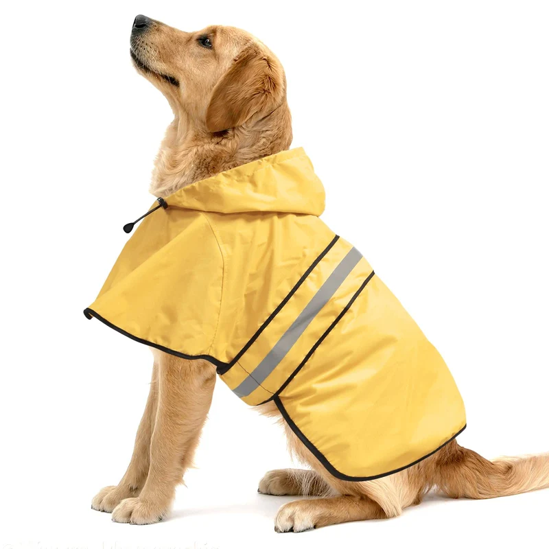 Ezierfy Manteau de pluie réfléchissant pour chien – Imperméable, ajustable et léger (Jaune, Taille Large)