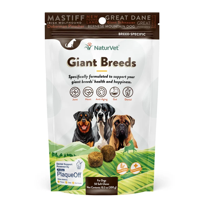 NaturVet Grandes Races – Supplément pour chiens: articulations, digestion, peau et pelage – 50 friandises molles