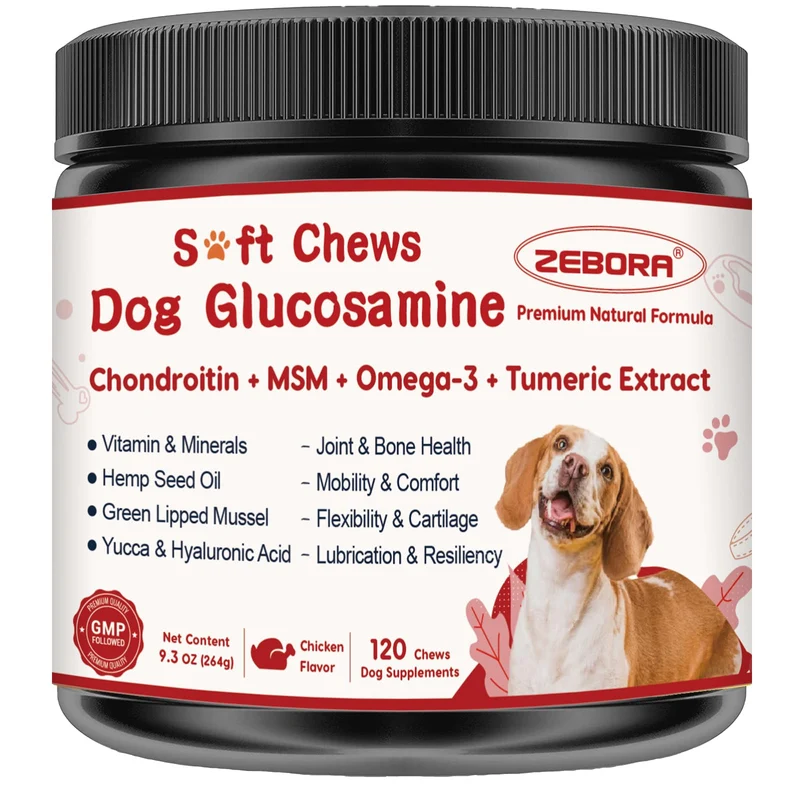 ZEBORA – Supplément articulations pour chiens | Glucosamine, Chondroïtine, MSM, Oméga-3, Curcuma – 120 friandises molles